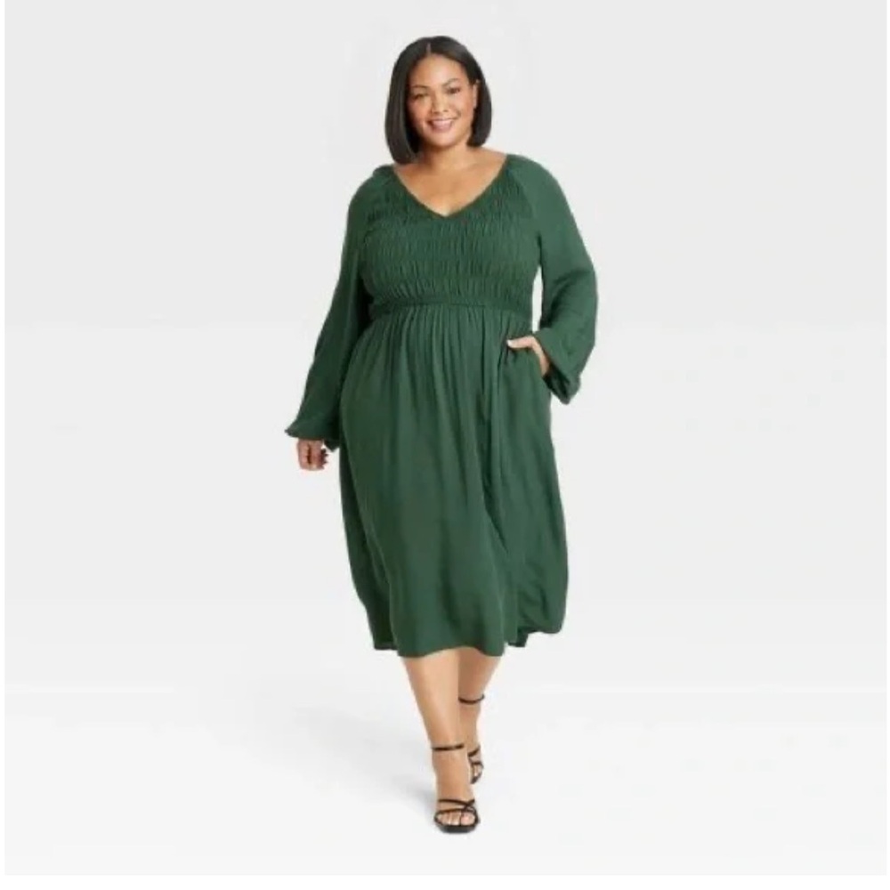 Balloon Long Sleeve Smocked Midi Bodice Dress from Ava & Viv